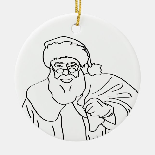 Black and White Santa Ceramic Ornament (Front)