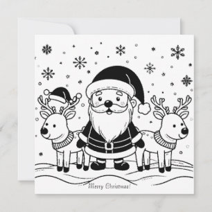 Black and White Santa Claus with Reindeers Holiday Card