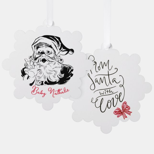 Black and White Santa Illustration Ornament Card (Front/Back)