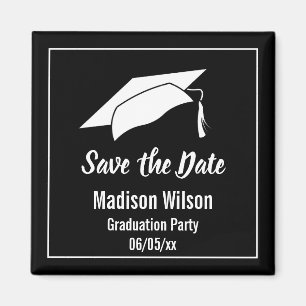 Black and White Save the Date Graduation Party Magnet