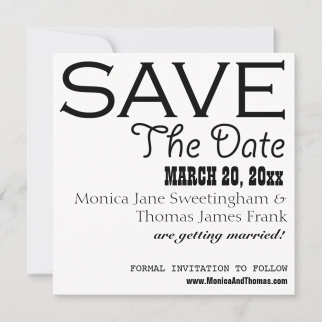 Black and White Save the Date Invitation (Front)