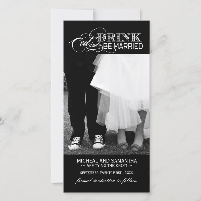 Black and White Save the Date Photo Card (4x8) (Front)