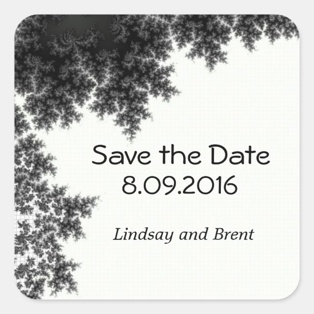 Black and White Save the Date Square Sticker (Front)