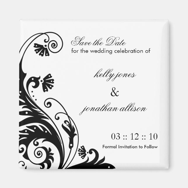 Black and White Save the Date Wedding Magnet (Front)