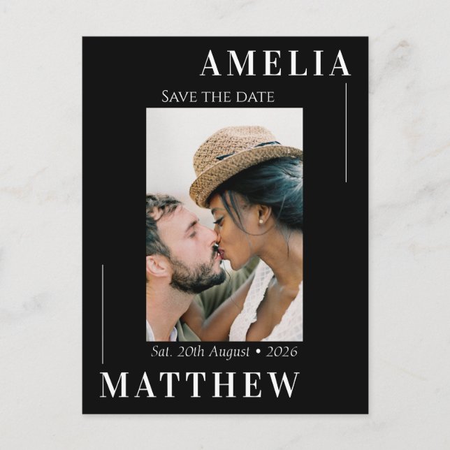 Black and White Save the Date Wedding Postcard (Front)
