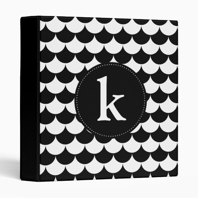 Black and White Scallop Pattern Monogram Binder (Front/Spine)