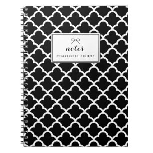 Black and White Scallop Waves Pattern Personalized Notebook
