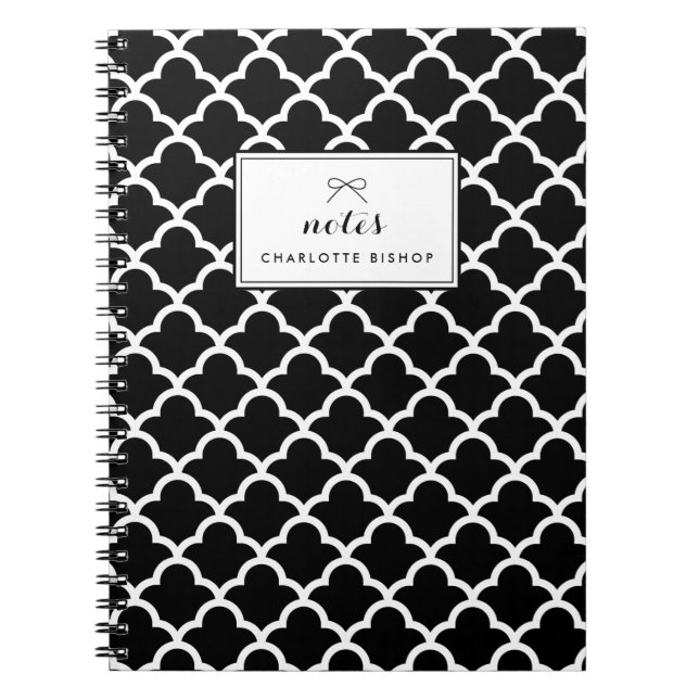 Black and White Scallop Waves Pattern Personalized Notebook (Front)