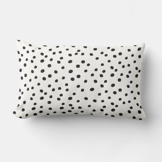 Black and White Scattered Dalmatian Dots Lumbar Pillow (Front)