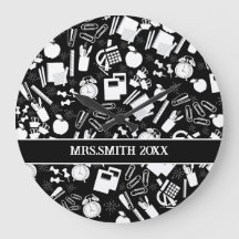 black and white School Supplies Pattern