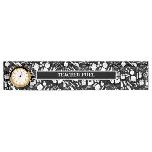 black and white School Supplies Pattern Nameplate