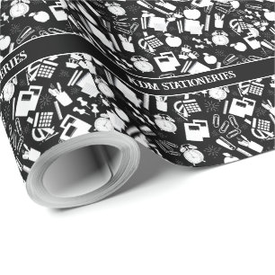 black and white School Supplies Pattern Wrapping Paper