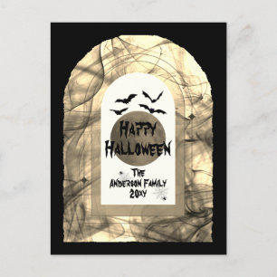 Black and White Scoopy Typography Happy Halloween  Holiday Postcard