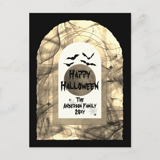 Black and White Scoopy Typography Happy Halloween  Holiday Postcard (Front)
