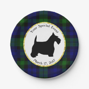 Black and White Scottie Plaid Personalize Paper Plate