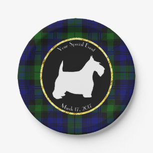 Black and White Scottie Plaid Personalize Paper Plate