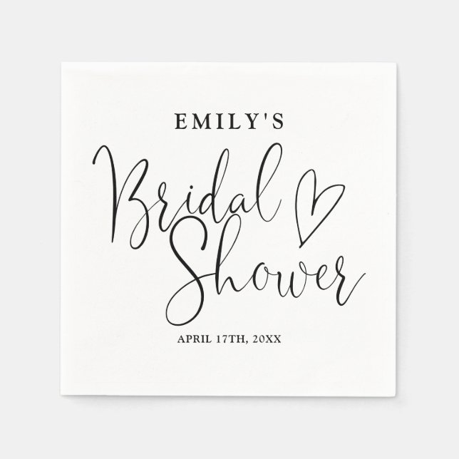Black And White Script Calligraphy Bridal Shower Napkin (Front)