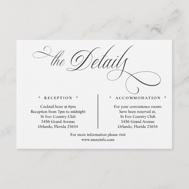 Black and White Script Details Enclosure Card (Front)