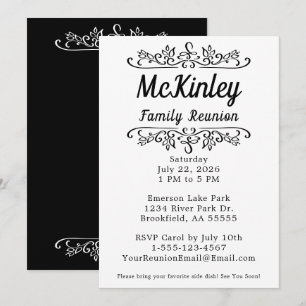 Black and White Script Family Reunion Elegant Invitation