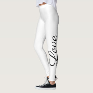 black and white script LOVE lettering   Leggings