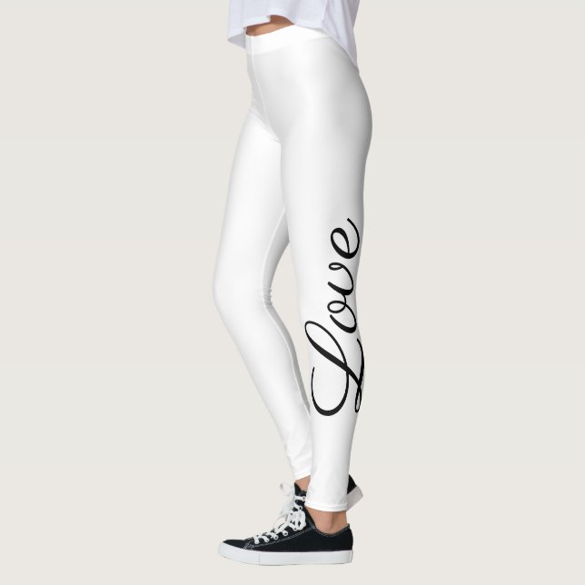 black and white script LOVE lettering | Leggings (Left)