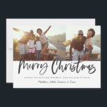 Black and white script merry christmas multi photo holiday card<br><div class="desc">Black and white script merry christmas multi photo modern star burst design.</div>