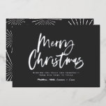 black and white script merry Christmas non photo  Foil Holiday Card<br><div class="desc">black and white script merry christmas non photo modern star burst design.</div>