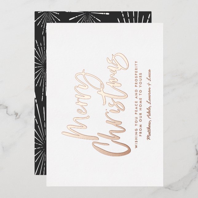 black and white script merry Christmas non photo  Foil Holiday Card (Front/Back)