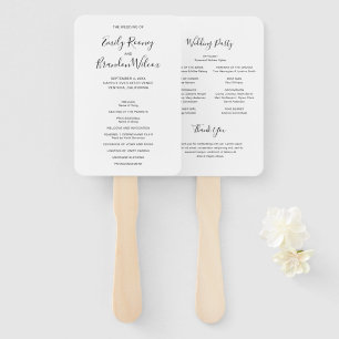 Black and White Script Modern Wedding Program Hand Fan
