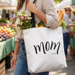 Black and White Script Mom Established Elegant Tote Bag