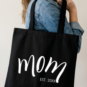 Black and White Script Mom Established Elegant  Tote Bag