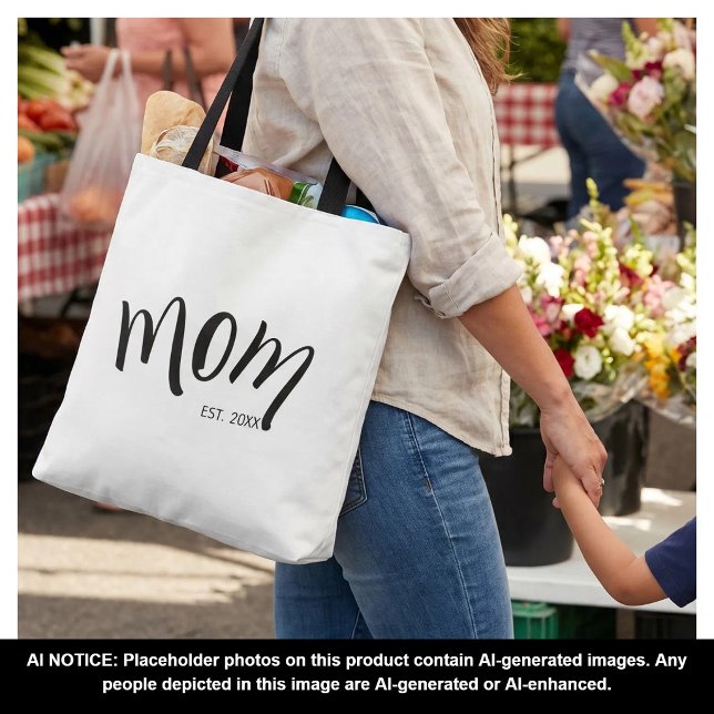 Black and White Script Mom Established Minimal  Tote Bag (Creator Uploaded)