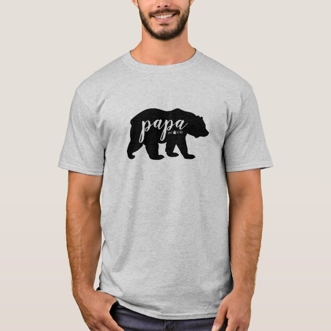 Black and White Script Papa Bear Established Year T-Shirt (Front)