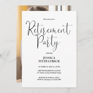 Black And White Script Photo Retirement Party Invitation