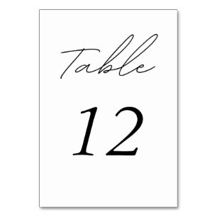 black and white script photo table number