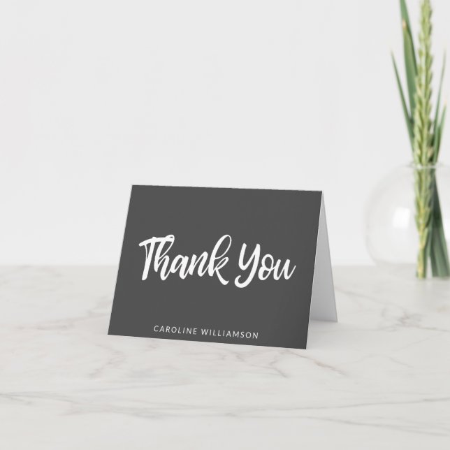 Black and White Script Typography Personalized  Thank You Card (Front)