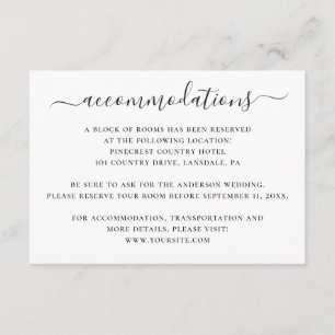 Black and white script wedding accommodations enclosure card