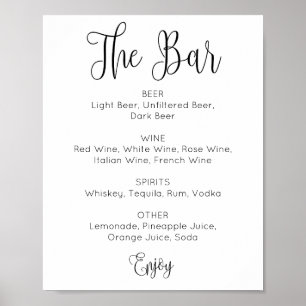 Black and white script wedding bar. Alcohol drinks Poster