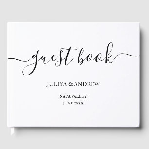Black and white script wedding  guest book