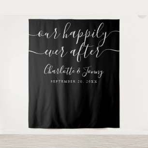 Black And White Script Wedding Photo Booth Prop Tapestry