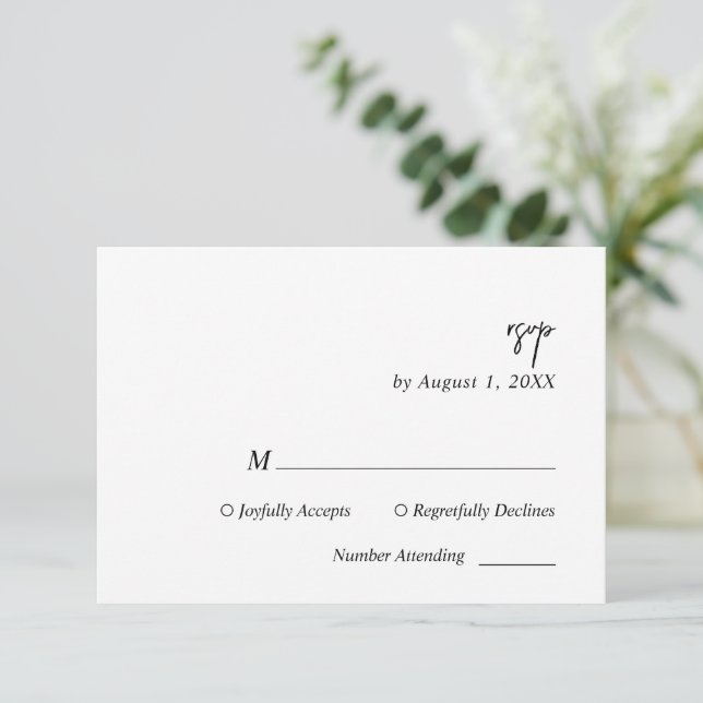 Black and White Script Wedding RSVP Card (Standing Front)