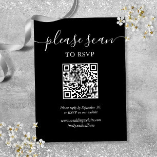 Black And White Script Wedding RSVP QR Code  Enclosure Card