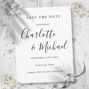 Black And White Script Wedding Save the Date Card