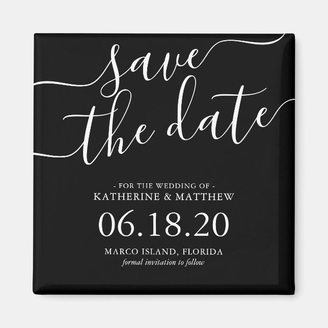 Black and White Script Wedding Save the Date Magnet (Front)