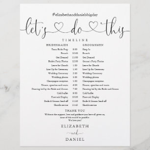 Black And White Script Wedding Schedule Timeline