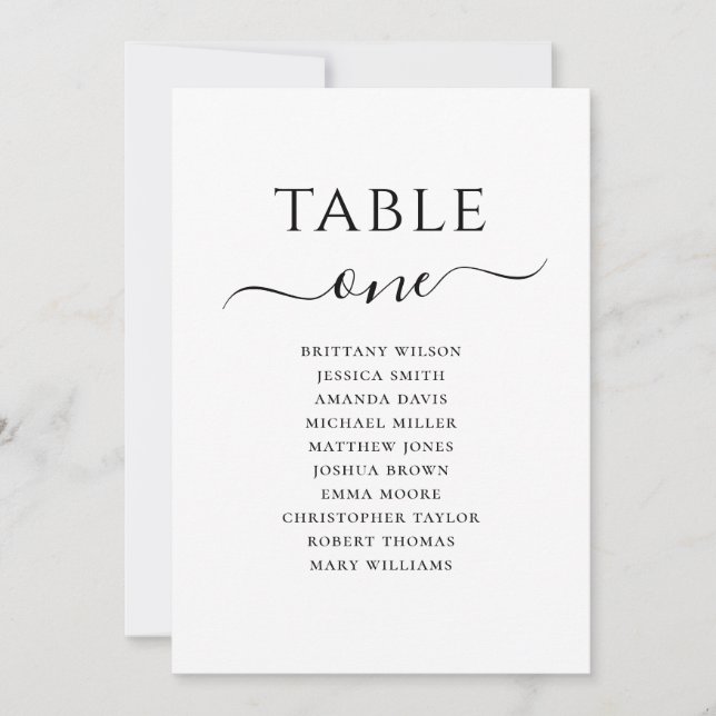 Black and white script wedding seating chart invit invitation (Front)