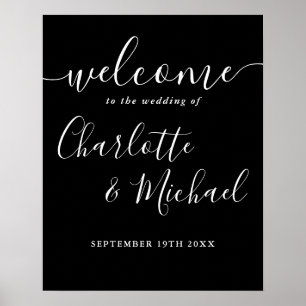 Black And White Script Wedding Welcome Sign