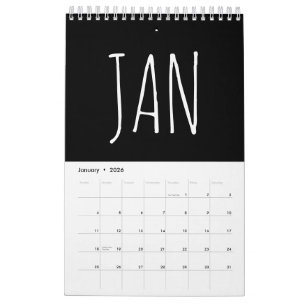 Black and White Script Writing 2026 Calendar