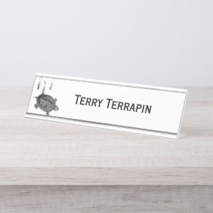 Black and White Sea Turtle Personalized Desk Name Plate