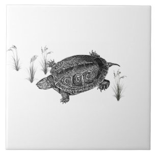 Black and White Sea Turtle Tile